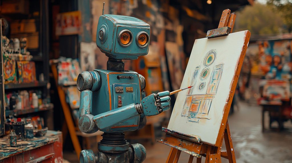 robot qui peint un tableau