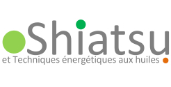 logo shiatsu, jolie police, deco vert et orange